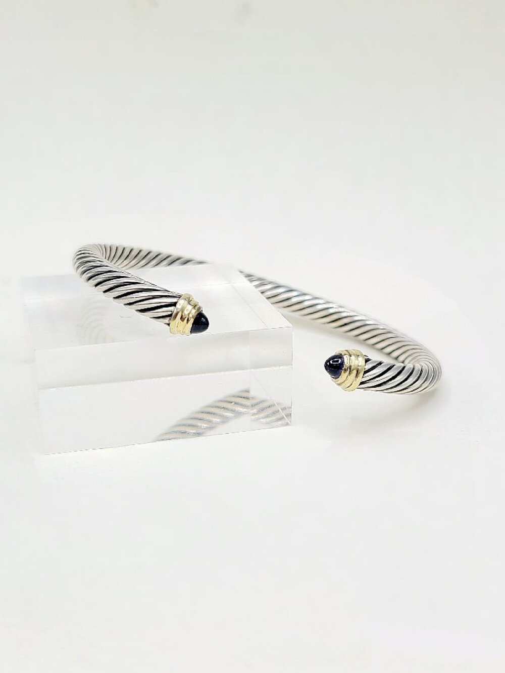 David Yurman Cable Cuff Bracelet w/ Iolite & 14K Yellow Gold - 5mm - Size Medium